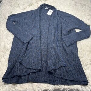 NWT Bobeau Women's XS Marled Black Blue Boucle Knit Front Long Line Cardigan